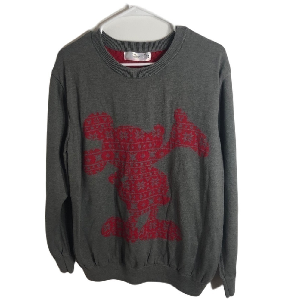 Disney Store Christmas Sweater XL Men’s Mickey Mouse Gray Red Fair Isle